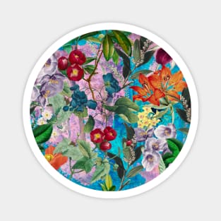 Trendy colorful flowers pattern, botanical illustration, leaves and flowers, turquoise pink  floral Magnet